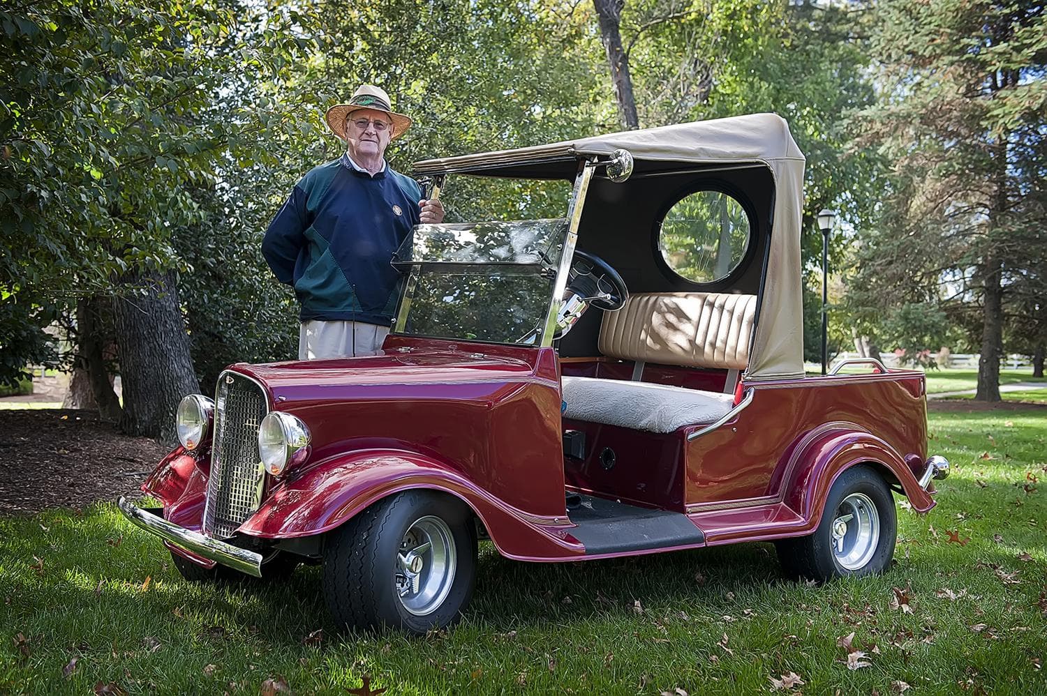 Man with classy golf cart
