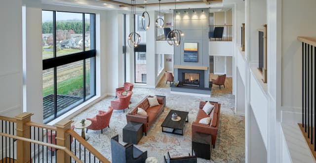 Chairs and fireplace from above